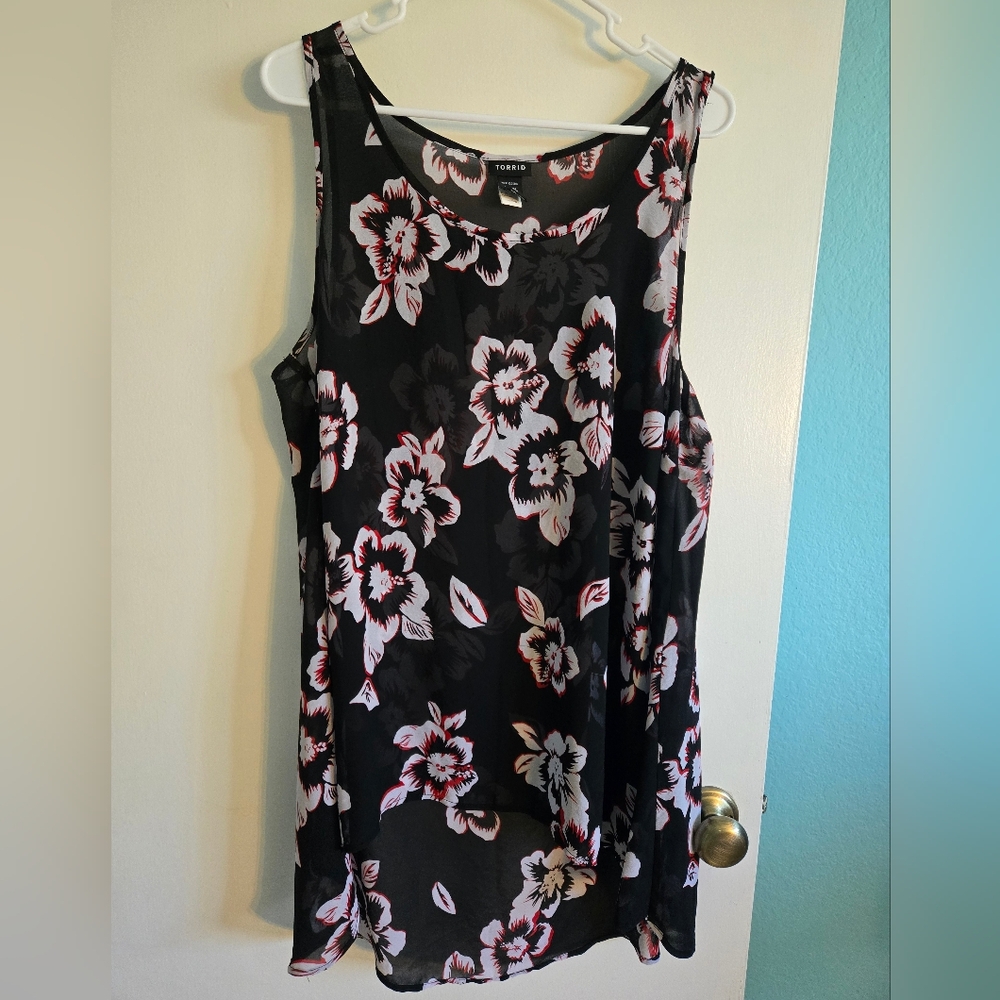 Torrid Black Floral Sheer Top Size 1
